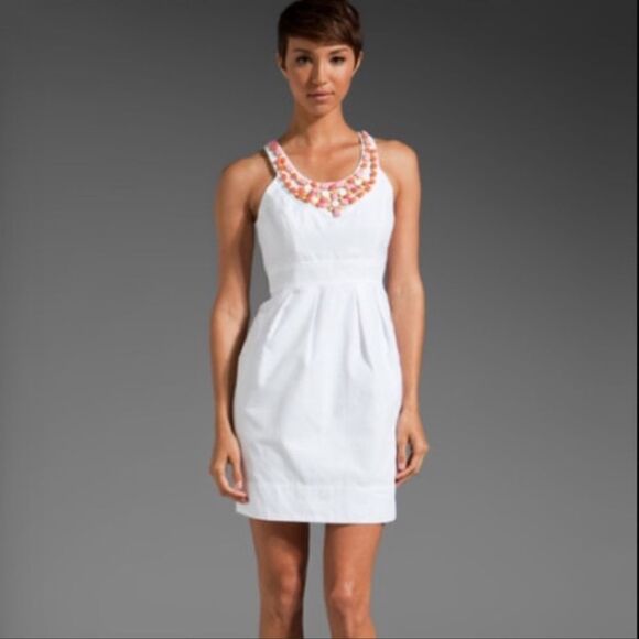 Shoshanna Elenee Beaded Neck Halter Dress White Size 10 - Picture 4 of 14